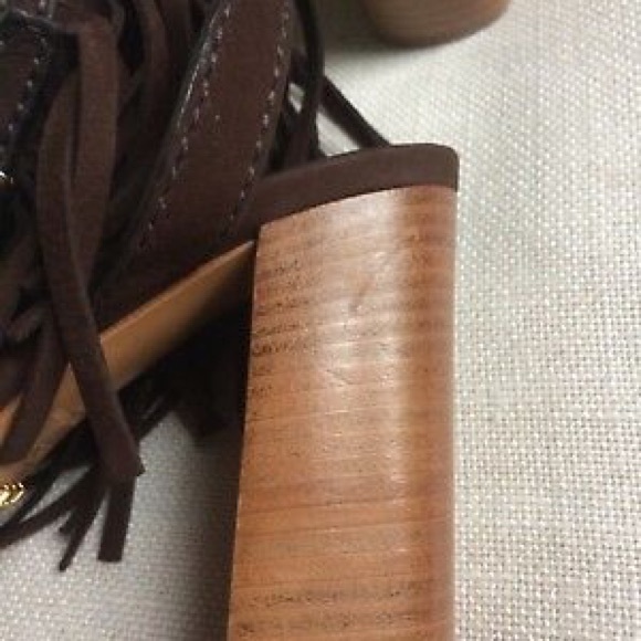 Prada Sandals Ankle Strap Block Fringe Brown Suede - Picture 7 of 8